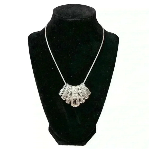 Brighton *Retired* Etched Silver Statement Necklace - Picture 1 of 8